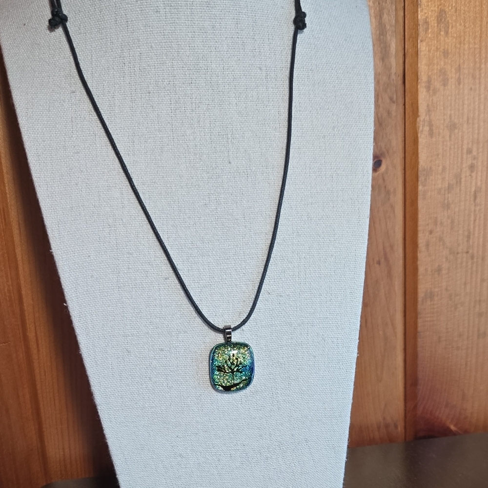 Dichroic Glass Slide Cord Necklace